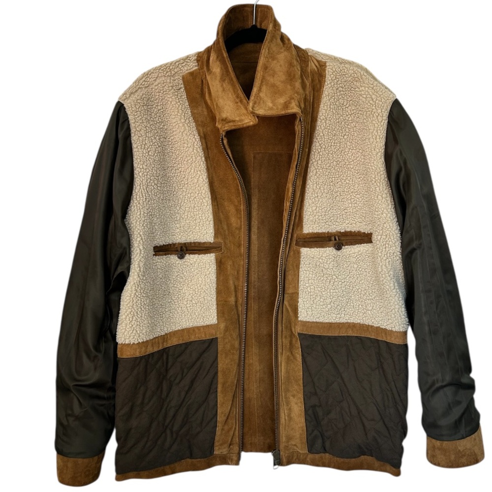 GAP‎ Men’s VINTAGE Suede Leather Jacket Sherpa Lined Camel Full Zip Pockets L - Picture 7 of 16